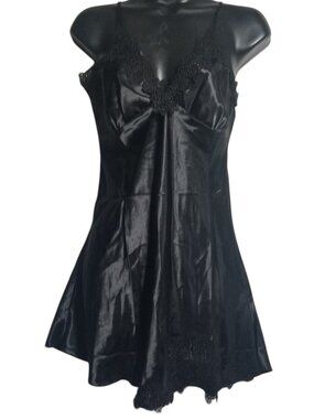 Women's Y2K Babydoll, Vamp, Whimsigoth Dark Fairy Slip Satin Lace Dress Sz M